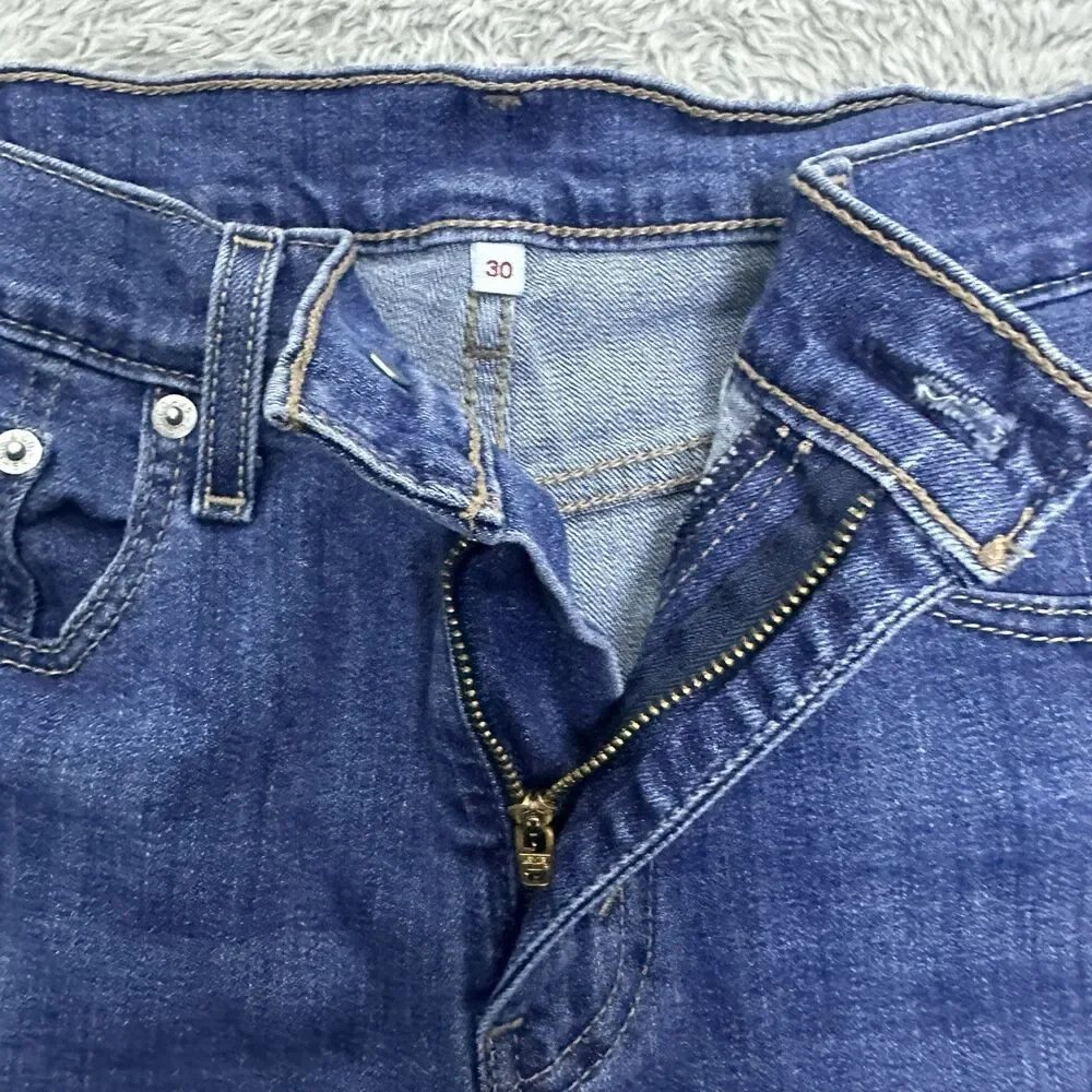 Levis Womens 501 Blue Denim Shorts High Rise Raw Hem Distressed Festival Size 30
